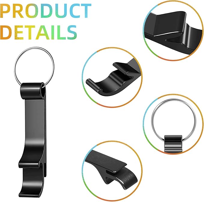 400 Pack Black Metal Bottle Opener Keychains Bulk, Tiny Beverage Opener Party Favor (Black, 400 Pcs)