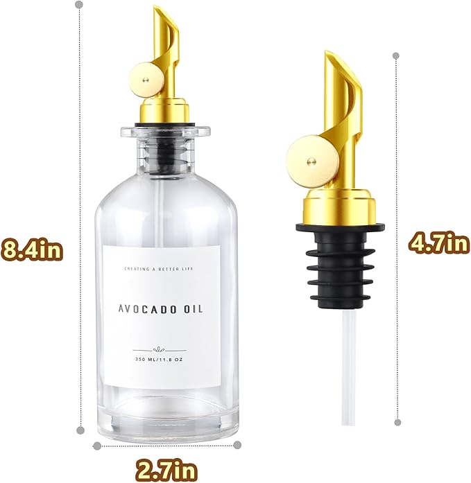 Olive Oil Dispenser Bottle with Bamboo Tray, Metal Pour Spout, Coffee Syrup & Cooking Oil Dispenser for Kitchen