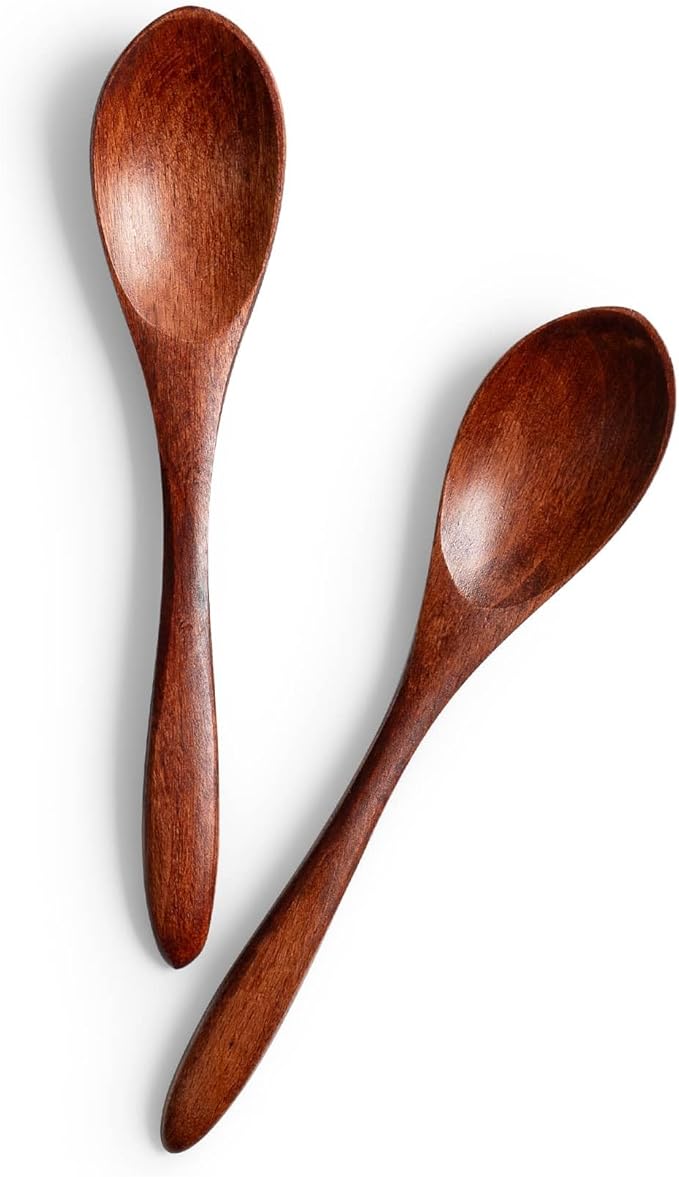 2 PCS Small Wooden Spoons, 5.8 Inch Honey Spoons for Tea, Hardwood Wooden Honey Teaspoon for Coffee, Little Tiny Wood Spoons, Bamboo Table Spoon for stirring, Wooden Spoons for Utensils Set