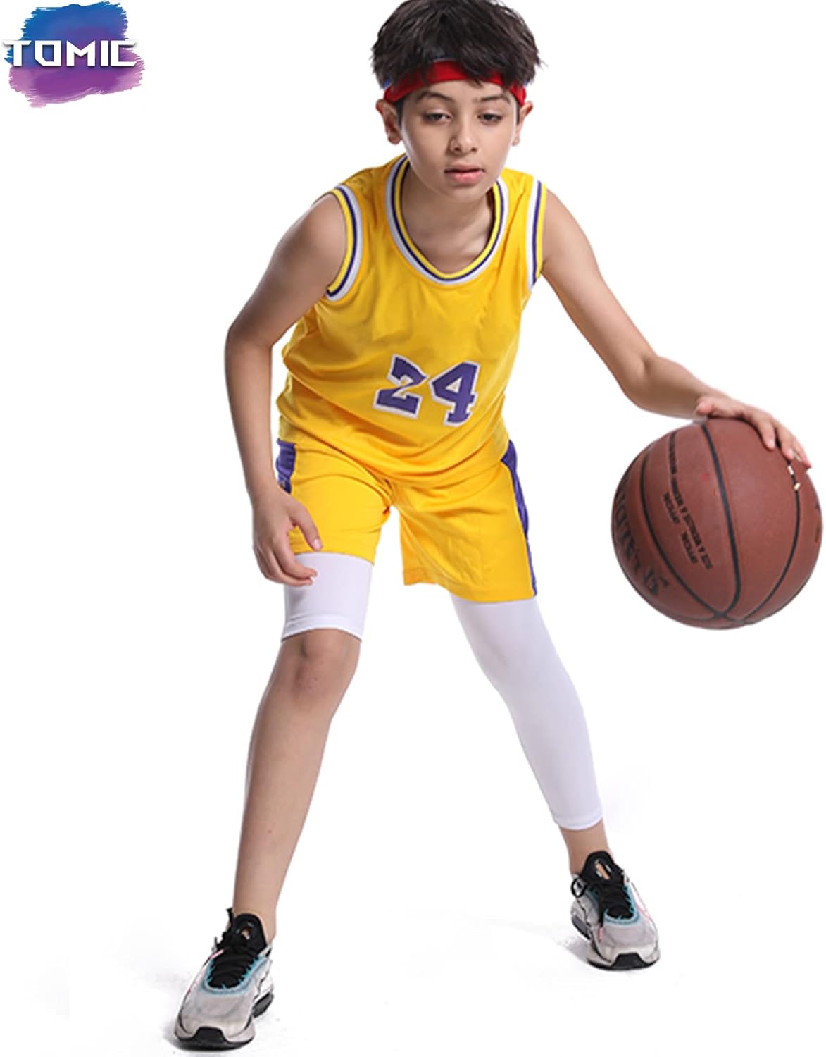 Tomic Youth Boys Kids One Leg 3/4 Leggings Compression Pants for Basketball Soccer Sports Athletic Training Tights Base Layer