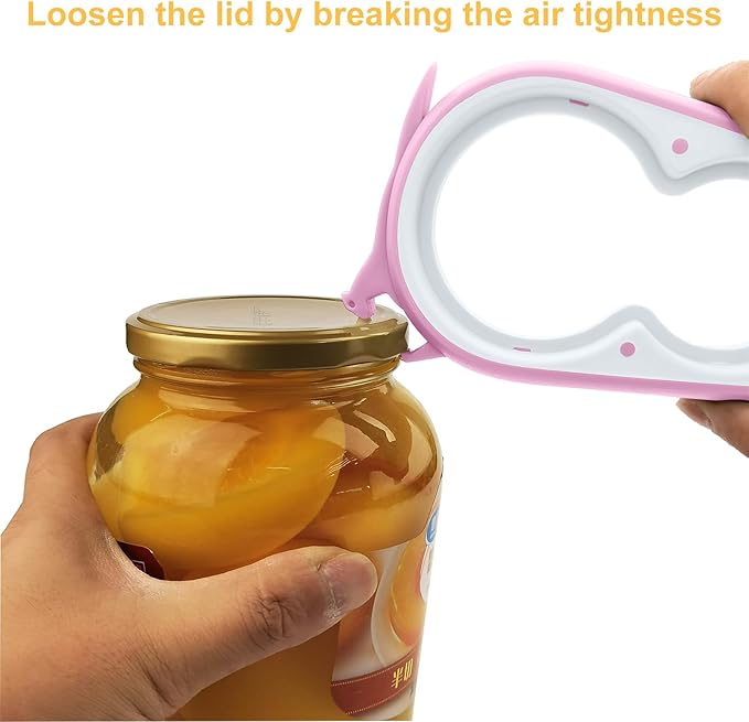 Otstar Jar Opener Bottle Opener and Can Opener for Weak hands, Seniors with Arthritis and Anyone with Low Strength, Mutil Jar Opener Get Lids Off Easily (Pink)