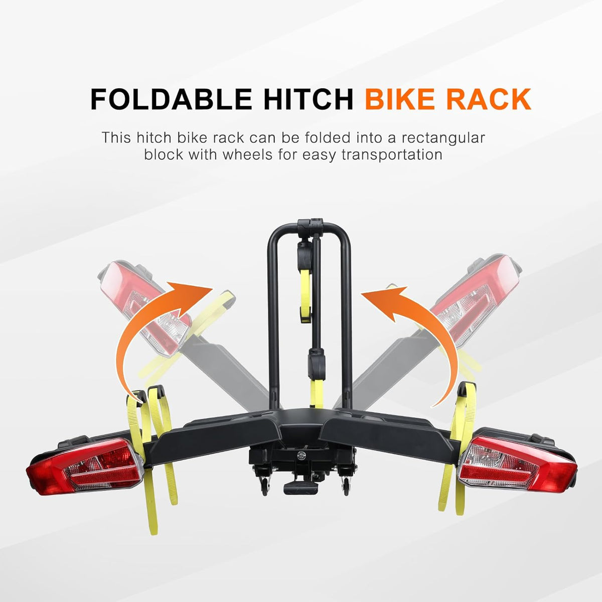 2 E-Bike Foldable Hitch Mount Bike Rack with Light for 2" Receiver SUV & Trucks, Up to 4'' Fat Tire, Lockable Hitch Racks for E-Bike with Ramp and Wheels, 180 LBS Capacity
