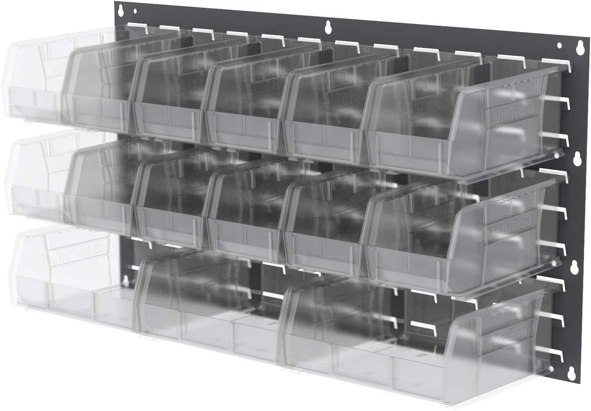 Akro-Mils 30235 AkroBins Plastic Storage Bins, Space-Saving Stackable Bins for Garage, Pantry, Craft Organization, 11-" x 11-" x 5-", Clear, 6-Pack