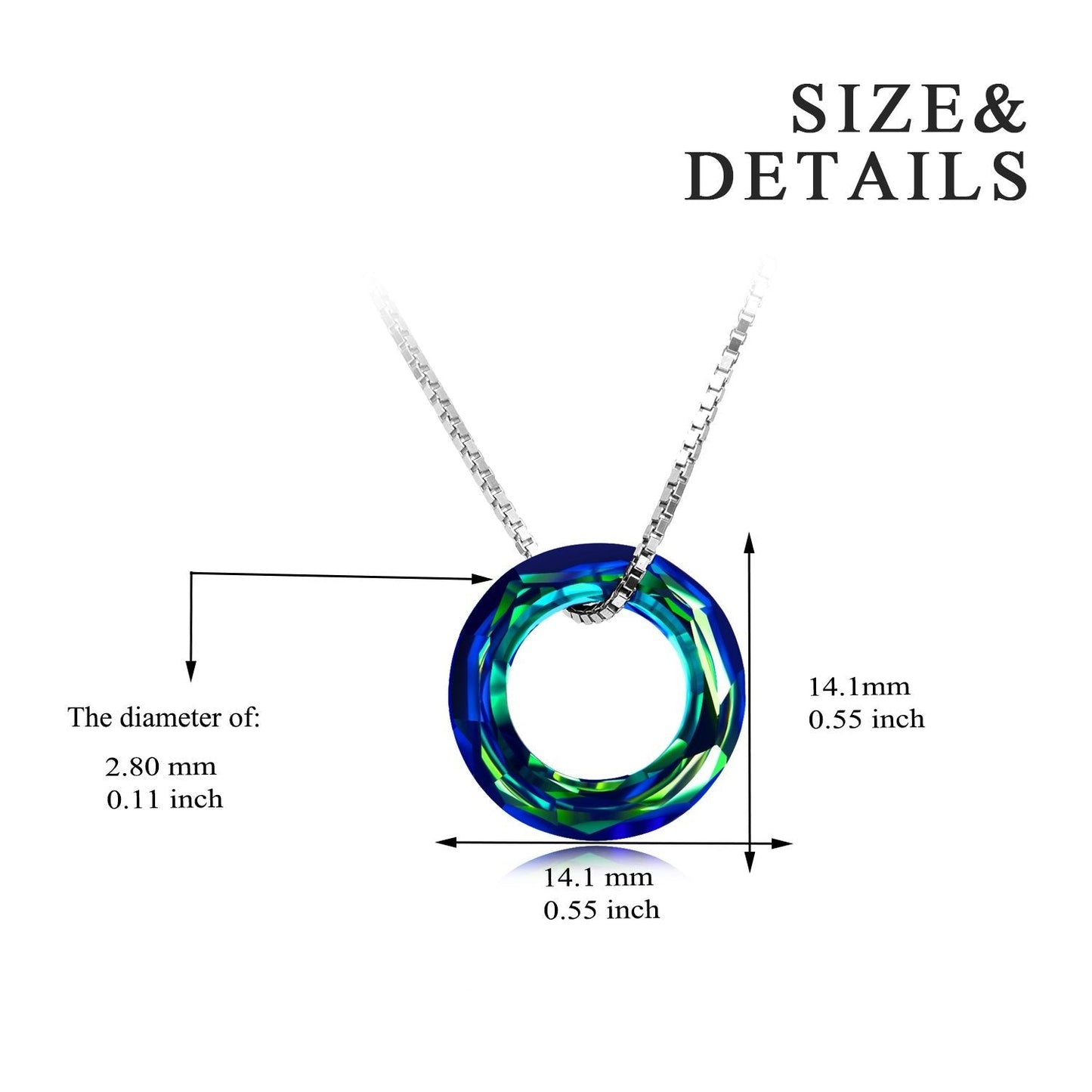 AOBOCO Circle Crystal Necklace 925 Sterling Silver Blue Crystal Pendant Necklace for Women with Austrian Crystals Jewelry for Women Christmas Birthday Holiday Gifts (Dia 0.55" Circle Blue)