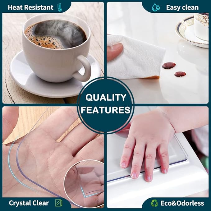 40x40 inch Sqaure Clear Table Protector Cover Mat Plastic Dining Room Table Runner Protective Mat PVC Children Writing Desk Top Mat Wooden End Coffee Table Vinyl Table Topper Placemats Easy Clean