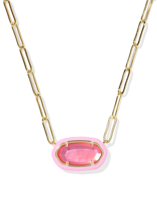 Kendra Scott Elisa Enamel Frame Paperclip Necklace, 14K Gold-Plated Brass, Fashion Jewelry for Women, Bright Pink Illusion