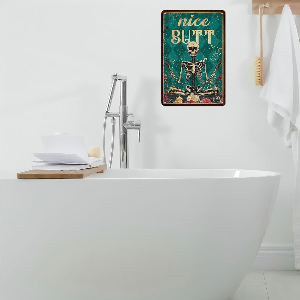Skeleton Decor Tin Sign Retro Funny Skeleton Metal Sign for Bedroom Cafe Home Coffee Kitchen Bathroom Funny Wall Decor Art 12 * 8inch