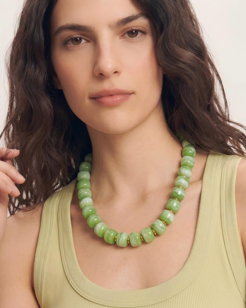 FAUTHENTICUTE Green Beaded Choker Necklace for Women Chunky Statement Western & Beach Summer Beaded Necklaces Trendy Everyday Boho Bead Choker Necklaces for Women