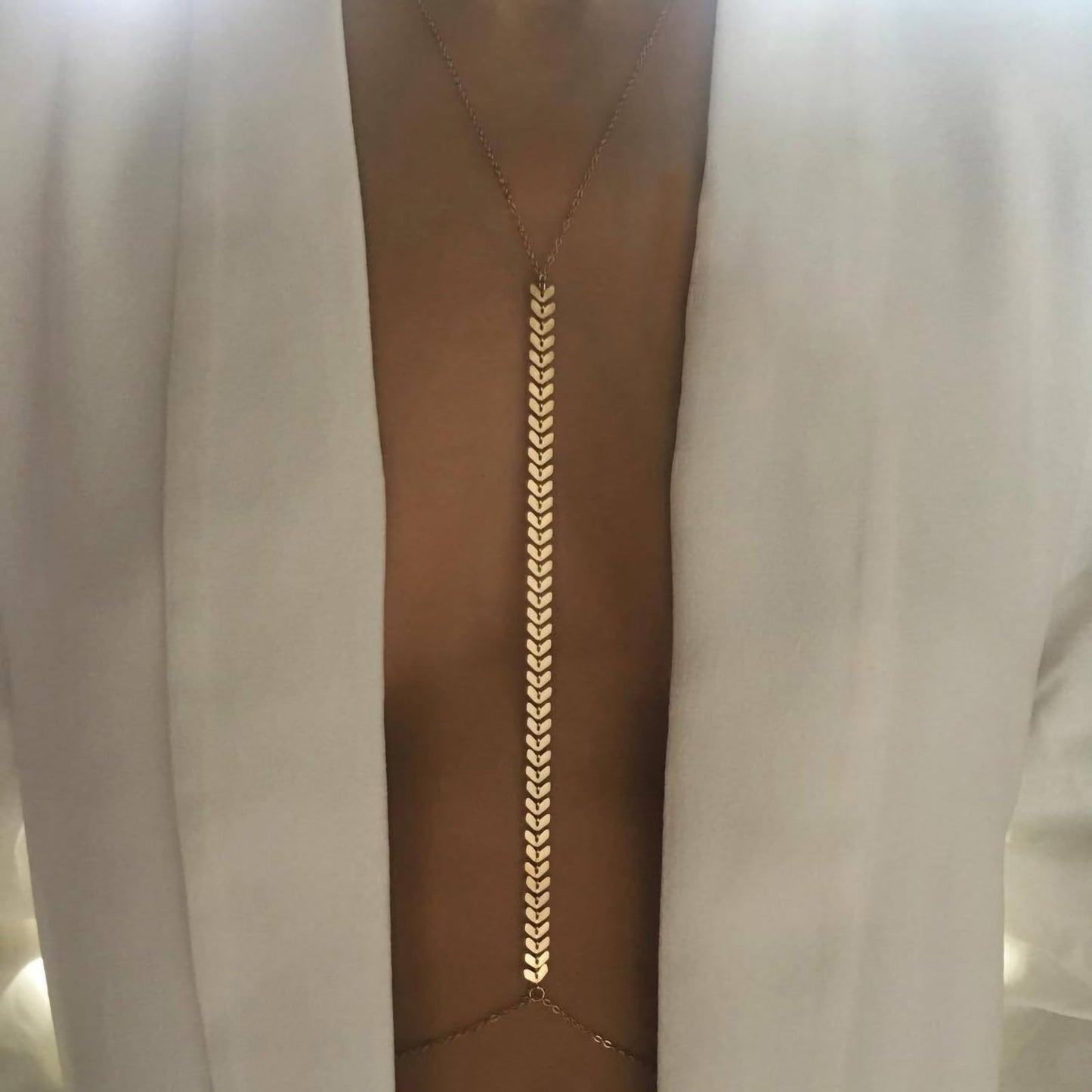 14K Gold Plated Body Chains for Women, Sexy Layered Belly Waist Chain Crossover Bikini Bra Chain, Summer Beach Rhinestone Body Jewelry(Fishbone)