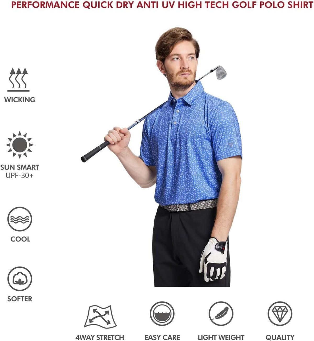 Men's Golf Polo Shirts Short Sleeve Striped Performance Moisture Wicking Dry Fit Golf Shirts for Men