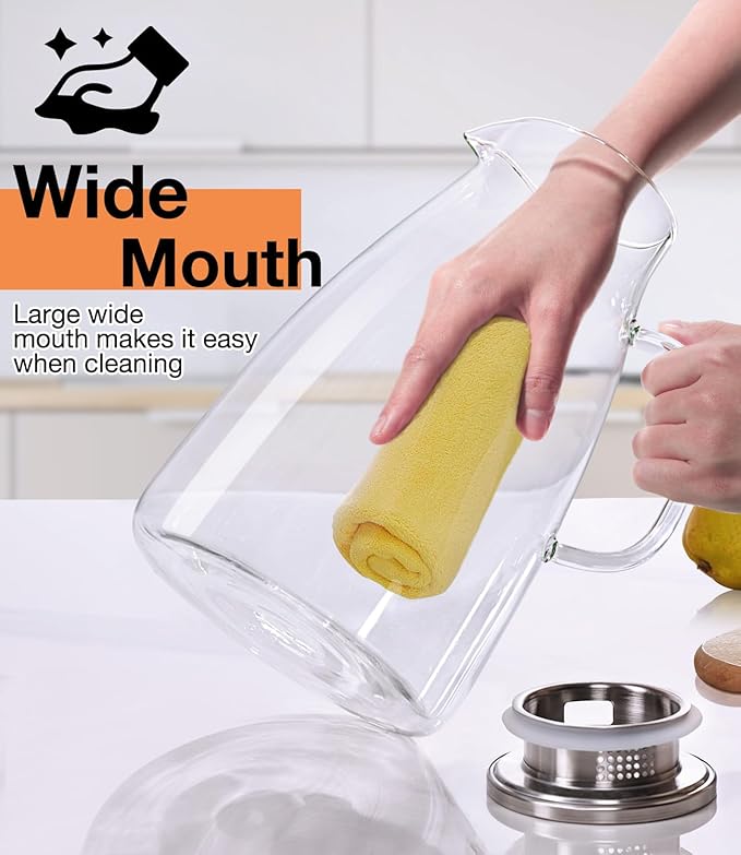 Glass Pitcher with Lid, 3 Liter 100oz Water Pitcher with Handle and Spout for Fridge, Borosilicate Glass for Iced Tea, Juice, Sangria, Cold/Hot Beverage, Large Jug