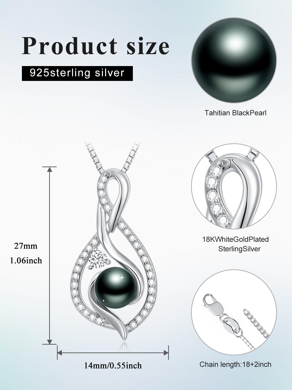 KANNSOAR 7MM Tahitian Black Pearl Necklace 18K Gold-Plating Sterling Silver Jewelry Wedding Birthday Anniversary Valentines Day Christmas Mothers Day Gifts for Wife Women Mom Lover Girlfriend Her