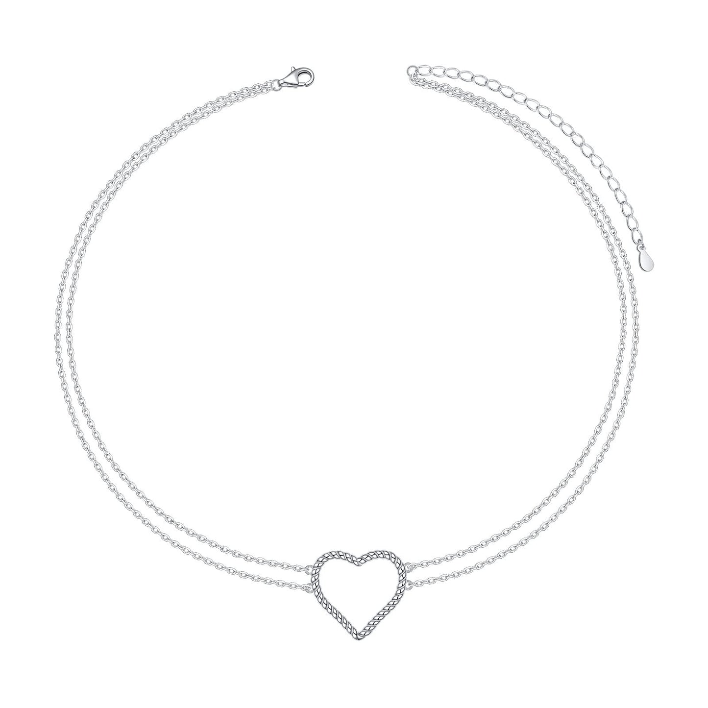 DAOCHONG S925 Sterling Silver Layers Heart Choker Short Dainty Necklace Pendant for Women Jewelry Gift