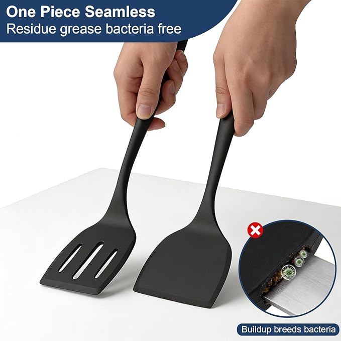 Silicone Spatula Turner, 600°F Heat Resistant Spatulas for Cooking, BPA Free, Flexible Rubber Kitchen Utensils Set Flipper for Eggs, Pancakes, Fish, Burgers, Dishwasher Safe (5 Pack, Black)