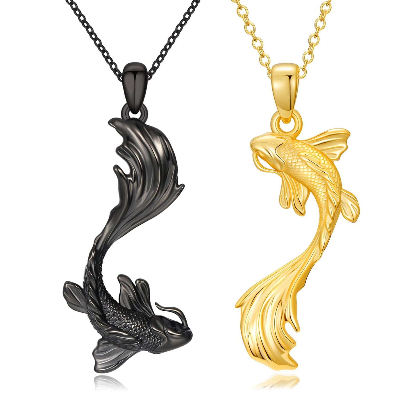 OHAYOO Koi Fish Necklace 925 Sterling Silver Couple Necklace with Koi Fish Pendant Koi Fish Jewelry for Couples Black and Gold