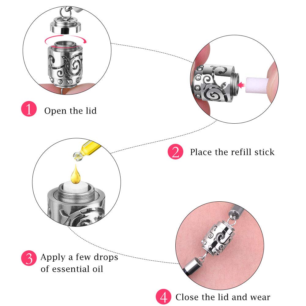 RoyAroma Essential Oil Diffuser Bracelet Aromatherapy Bracelet Stainless Steel Locket Bracelet with Leater Adjustable Wristband Diffusing Bracelets for Mother's Day Women&Men