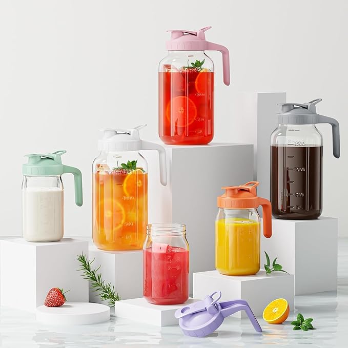 Breast Milk Pitcher - 32 oz Glass Mason Jar with Dual Leak-Proof Design, Airtight Seal, Pour Spout & Handle, Storage Container for Breastmilk, Iced Tea & Ice Drinks（2Pack Gray）