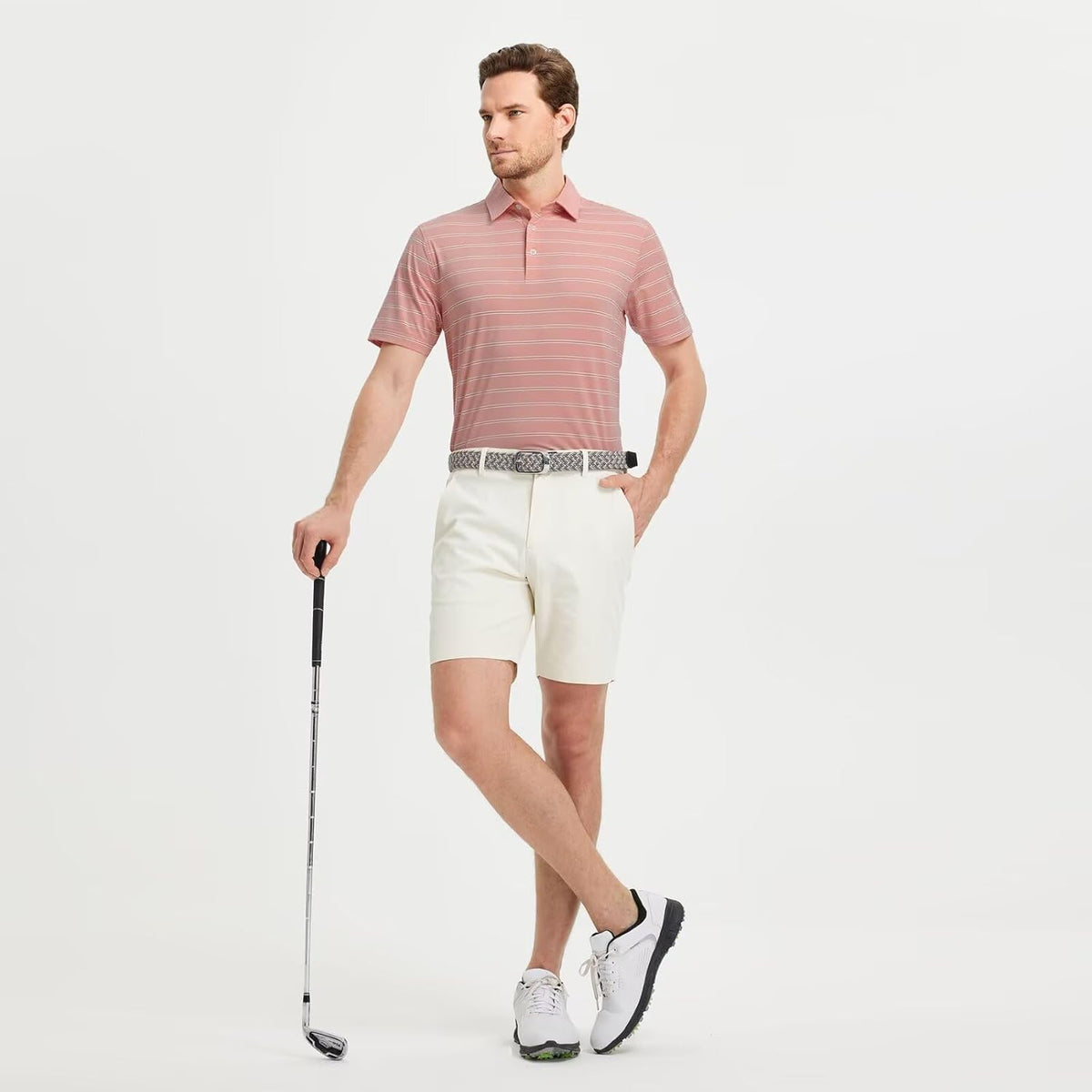 M MAELREG Golf Shirts for Men Moisture Wicking Striped Polo Performance Dry Fit Business Sports Mens Polo Shirts Short Sleeve