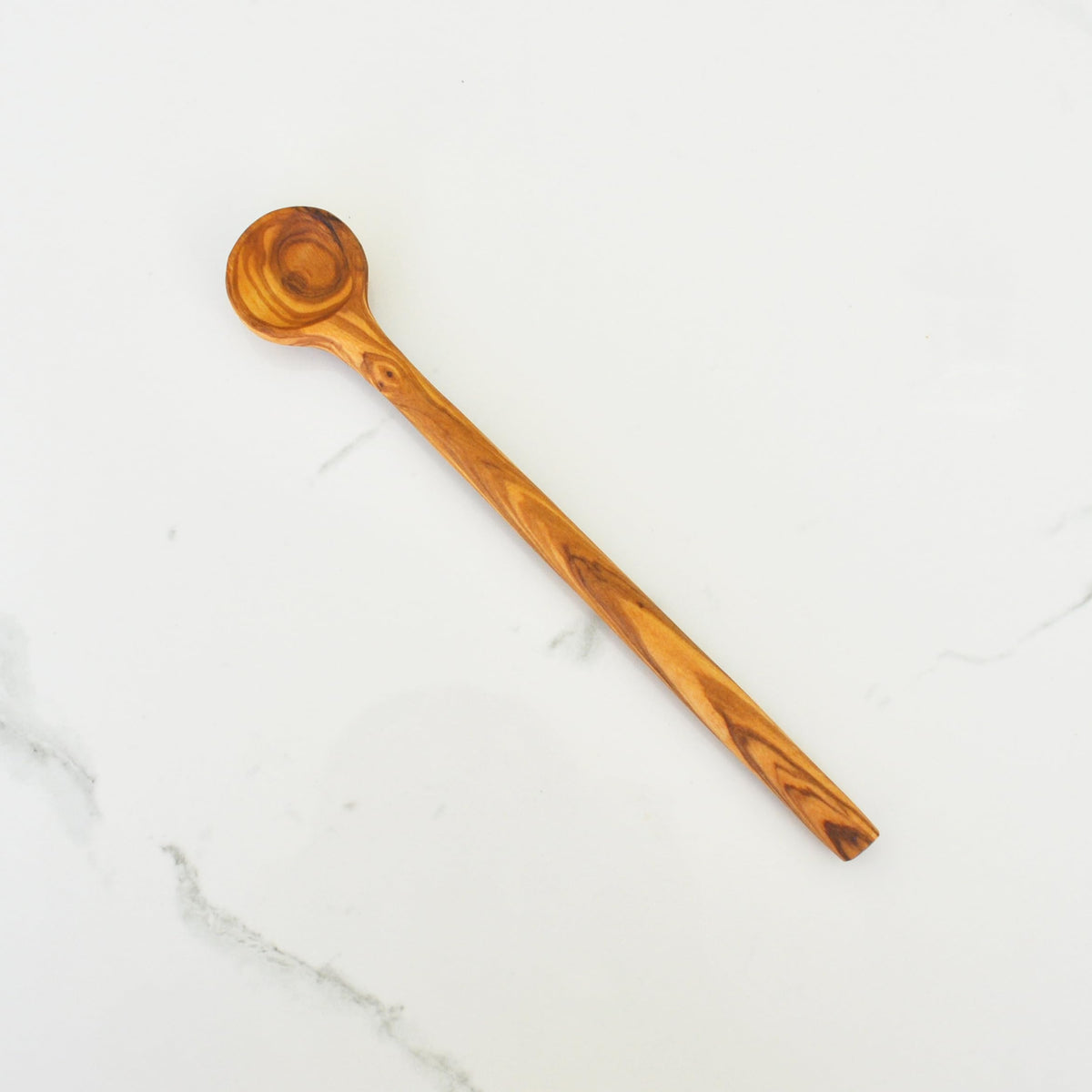 Naturally Med Olive Wood Long-Handle Spoon - 8" Multi-Purpose Cocktail, Tea, Cooking Spoon. Handmade in Tunisia