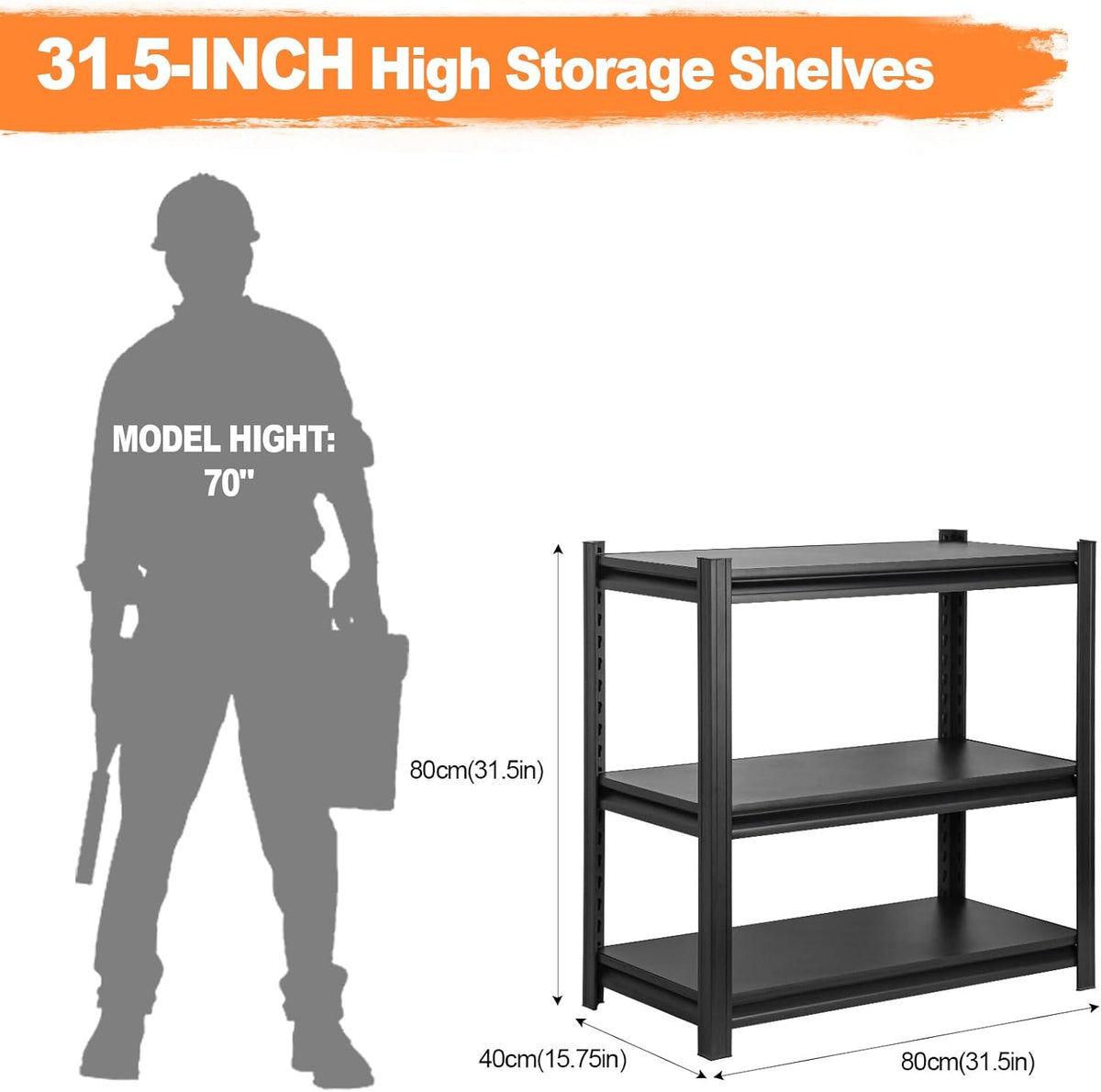 Metal Garage Shelving Unit, Heavy Duty 3-Tier 1050 LBS Loads Adjustable Storage Rack Garage Storage Shelves, Industrial Utility Shelf for Garages, Warehouses, Kitchen, Black