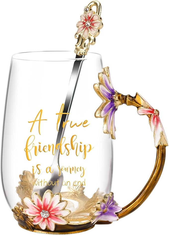 OEAGO Friendship Gifts for Women Best Tea Cup Friend Gifts for Women Flower Coffee Mug Christmas Birthday Gifts for Female Coworker