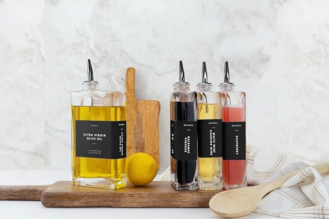 Molimoli Olive Oil Dispenser Bottle for Kitchen, Automatic Pourer, Glass Thin Bottle Dispenser for Kitchen, Olive Oil Cruet, | Set of 2 - Black