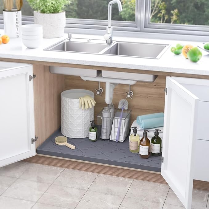 SIKADEER 40" x 22" Under Sink Mat Waterproof, Silicone Mat Kitchen Drawer Shelf and Cabinet Liner, Sink Protector for Kitchen Organizers and Storage, Boot Tray Pet Food Mats