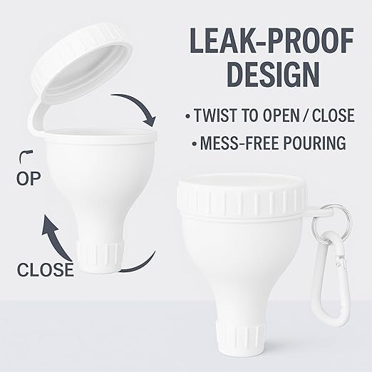 2 Pack Protein Powder Container to Go - Mini Funnel with Keychain and Keyring, Water Bottle Funnel for Shakers（White）
