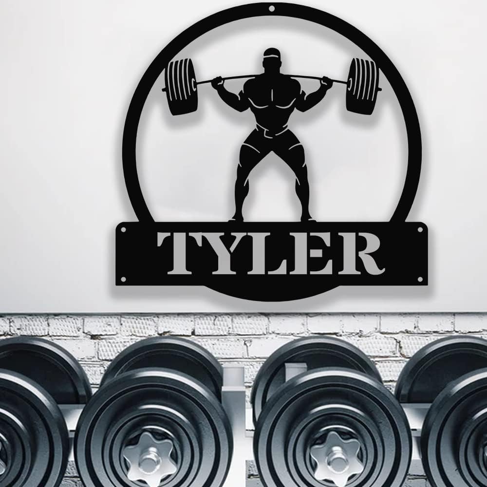 Personalized Gym Metal Sign Custom Workout Room Wall Art, Fitness Center Motivational Garage Decor, Powerlifting Home Gift for Women, Men, Dad, Papa, Grandpa, Mother, Sister, Girls, Family Modern