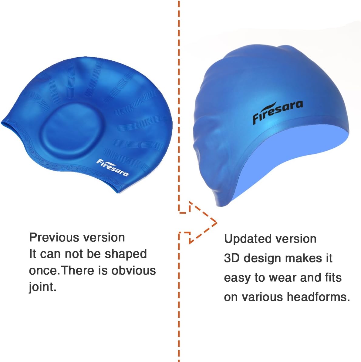 Firesara Swim Cap, Original Updated Swimming Cap 3D Ergonomic Design Comfortable Durable Ear Protection for Women Kids Men Adults Boys Girls for Long or Short Hair with Nose Clip and Ear Plugs