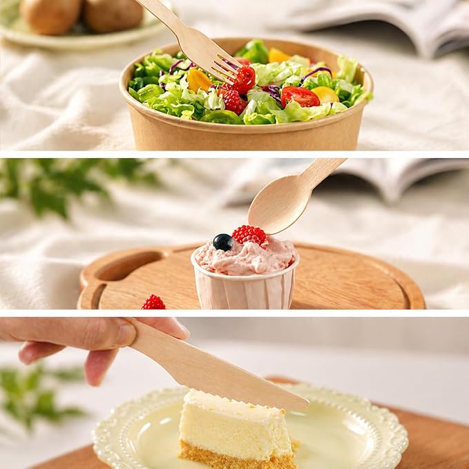 Compostable Wooden Utensils - 360 Pcs [180 Forks, 60 Knives, 120 Spoons], Disposable Cutlery, Biodegradable Wooden Silverware for Parties, Picnics, and Camping