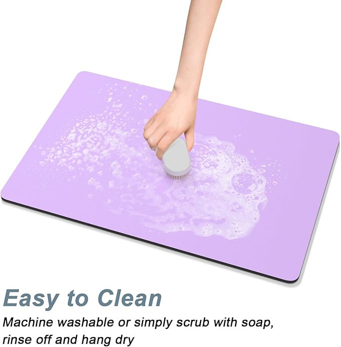 Rnivvi Coffee Mat, 16" x 24" Coffee Bar Mats for Espresso Machine Station Accessories and Organizer, Hide Stain Rubber Backed Absorbent Dish Drying Pad for Kitchen Counter, Cute Bar Decor Pad, Purple