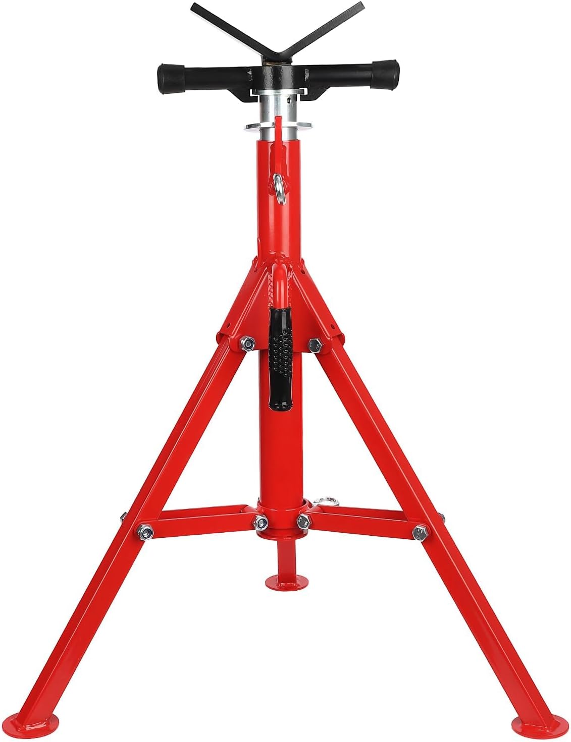 V-Head Pipe Jack Stand, 2500 Lbs Heavy-Duty Folding Pipe Stand with Adjustable Height 28"-52", Sturdy Steel V-Head Support for Welding, Automotive & Construction Projects, Red