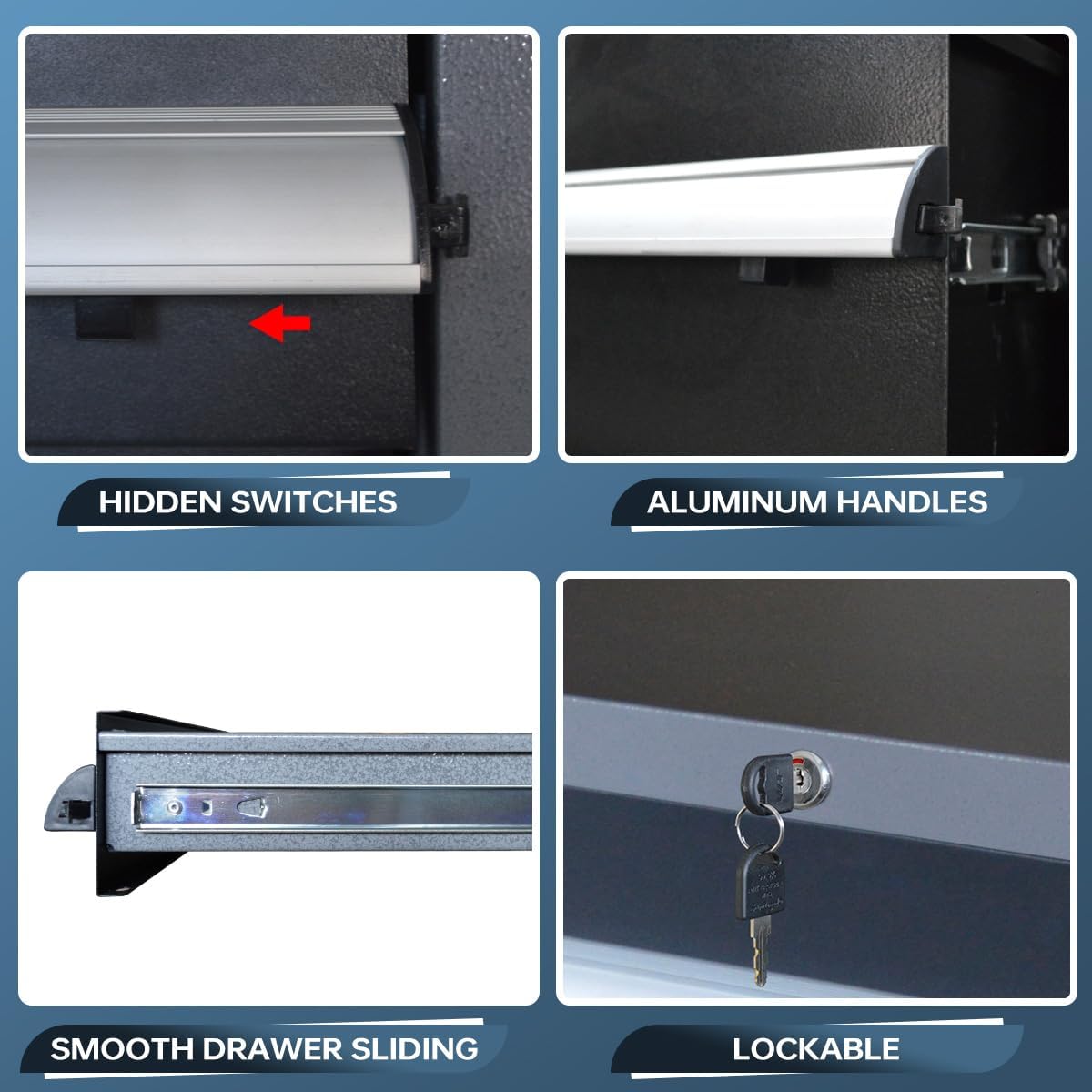 JZD Steel Garage Cabinet System, Tool Organization with Wooden Worktop, for Auto Repair Shop Basement Factory