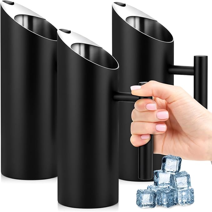 Funnymoom 3 Pack 35oz/1.0l Stainless Steel Water Pitcher Modern Metal Pitcher with Ice Guard Black Carafe Drink with Handle or Iced Hot Drink Tea Juice Coffee Beer