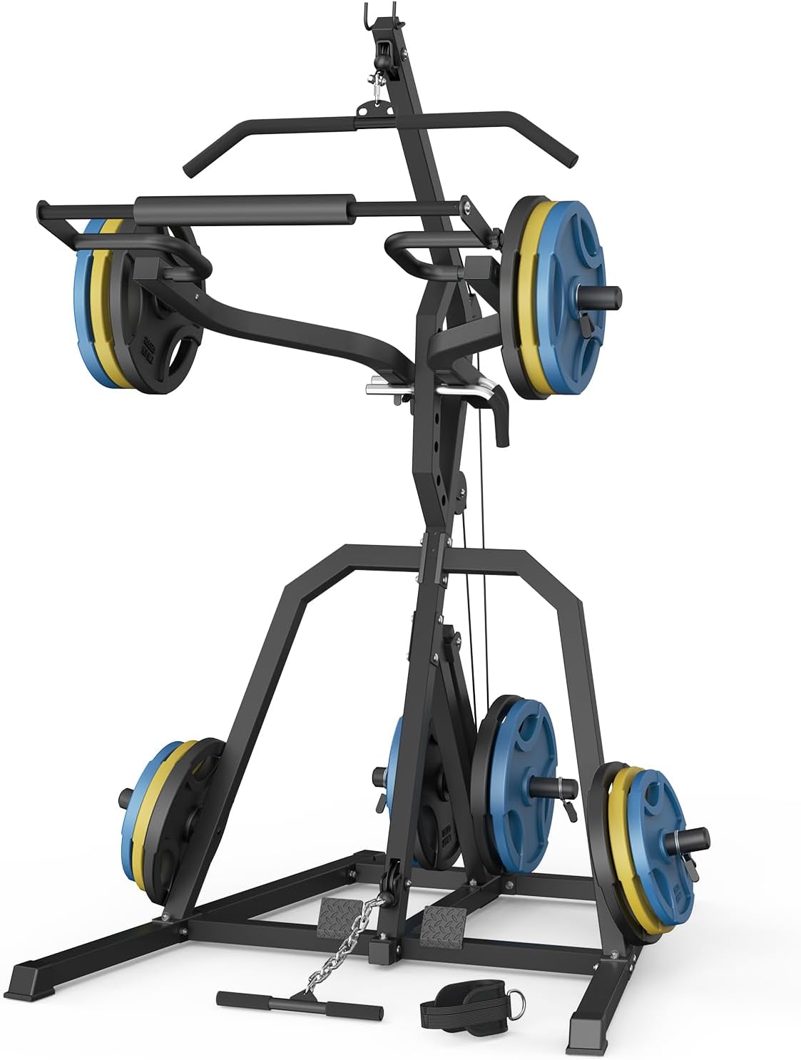 DONOW Leverage Gym Power Rack Squat Rack Lever Gym with LAT Low Row System Home Gym System Workout Station 2:1 Ratio (Without Weight Plates)