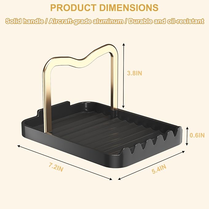 Stainless Steel Pot Lid Holder-Kitchen Organizer & Utensil Storage Rack with Detachable Drain Tray, Non-Slip Anti-Rust Countertop Space Saver for Spoons, Spatulas,Ladles,Tongs (Black Gold)