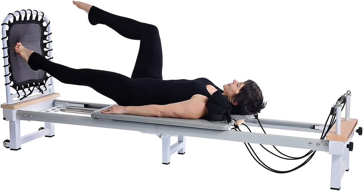 Stamina Products AeroPilates Precision Series Reformer Pilates Machine Resistance and Workout System for Home Gym, White/Gray