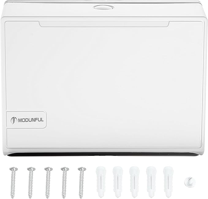 Paper Towel Dispenser for Home Bathroom: Modunful White ABS Multifold Paper Holder with Viewing Window & No-Drill Installation