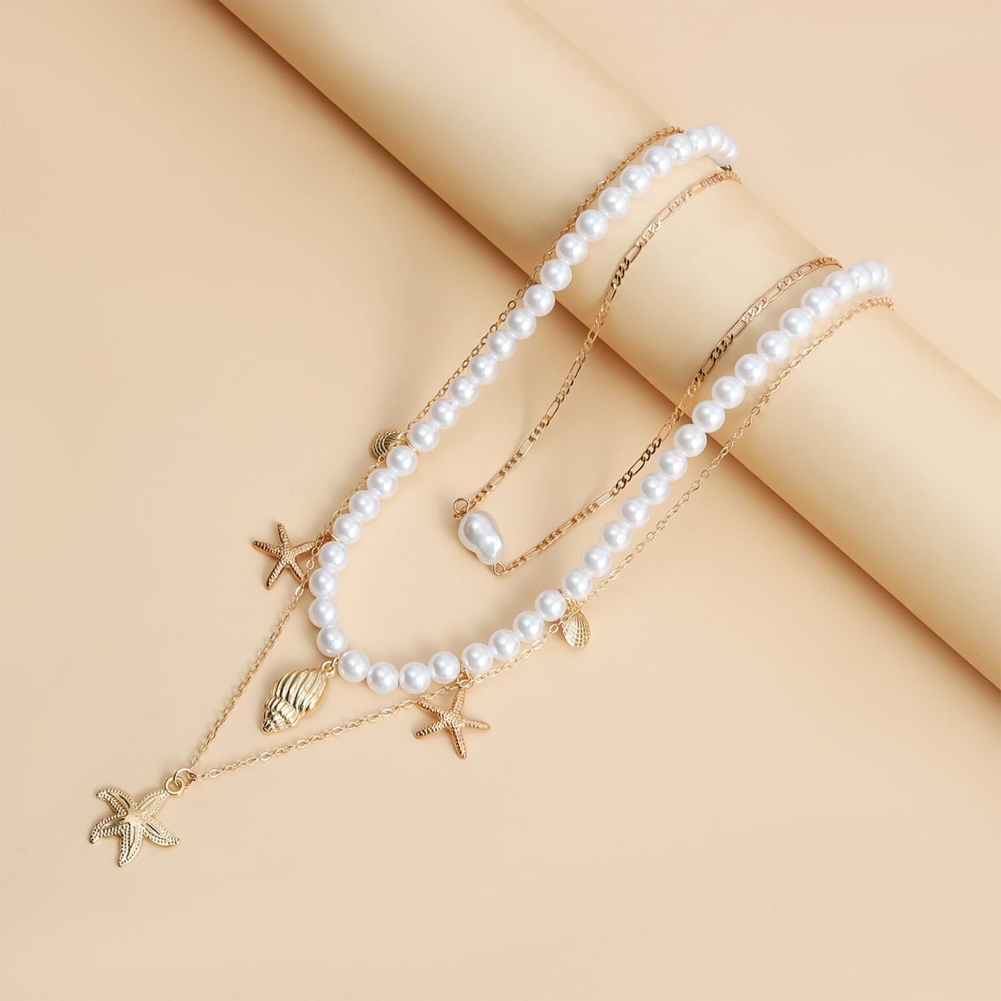Frodete Starfish Necklace for Women Beach Necklaces Jewelry Layered Choker Drop Dangle Summer Vacation Outfits Theme Conch Seashell Accessories Ocean Pendant Dress Costume