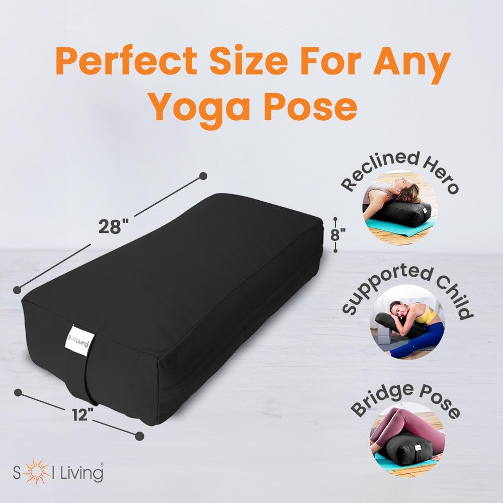Sol Living Yoga Bolster Pillow Rectangular Meditation Cushion Cotton Meditation Accessories for Restorative Yoga Meditation Pillow Yoga Pillow Firm Body Pillow Bolster Pillow for Legs Removable Cover