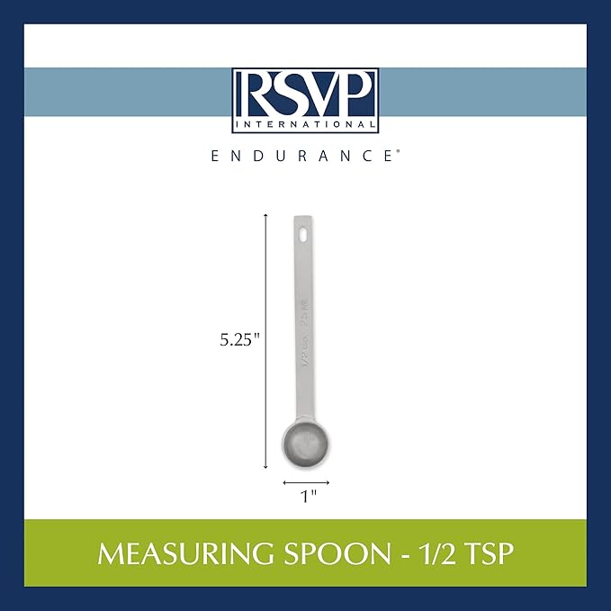 RSVP International Endurance Kitchen Collection Open Stock Measuring Spoon, Stainless Steel, Dishwasher Safe, 0.5-Teaspoon