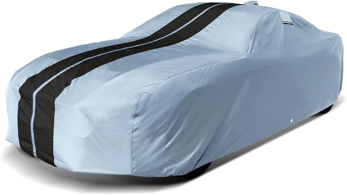 iCarCover Custom Car Cover for Pontiac Chieftain Wagon (1955-1958) Waterproof All-Weather Rain Snow UV Sun Protector Full Exterior Indoor Outdoor Car Cover (Stripe - Gray/Black)