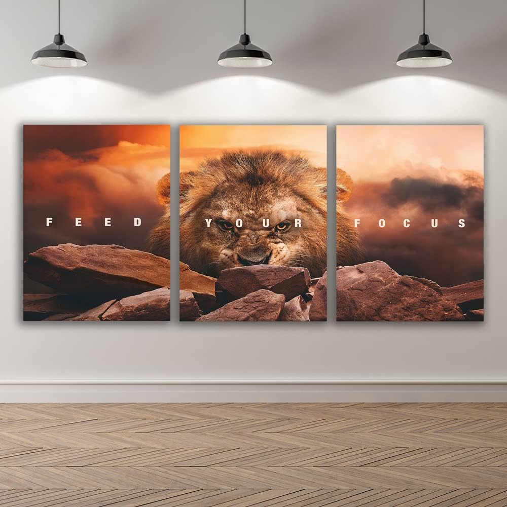 Motivational Wall Art Inspirational Wall Art 3 Pieces Canvas Poster Wall Painting Lion Artwork for Living Room Bedroom Home Decor Prints Pictures Office Wall Decor Framed Ready to Hang 60''Wx 28''H