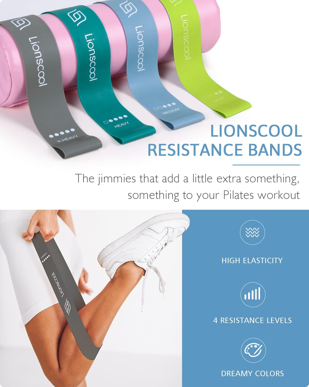 LIONSCOOL Pilates Ring Set – 14" Anti-Deformation Magic Circle with Padded Handles, Mini Ball, Resistance Bands, Guide & Bag