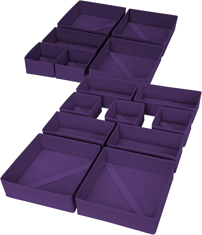 DIMJ Drawer Organizer Clothes, 15 Pack Dresser Organizer, Foldable Closet Organizers and Storage, Fabric Dresser Bins, Drawer Dividers for Nursery, Baby Clothes, Underwears, Sock (Purple)