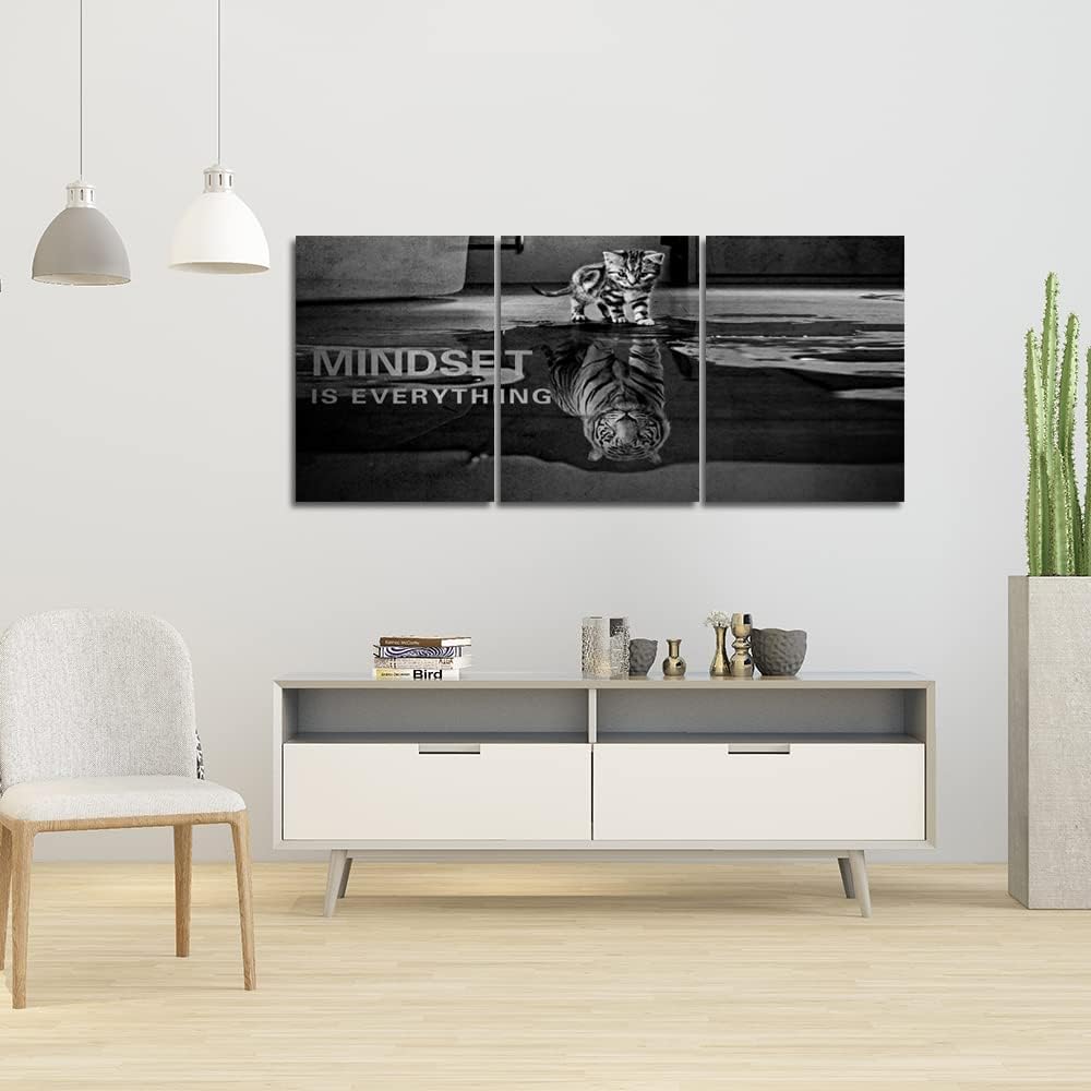 3 Panels Mindset is Everything Motivational Canvas Wall Art Inspirational Entrepreneur Quotes Poster Print Artwork Painting Picture for Framed Home Decoration Living Room office bedroom 72''W x 36''H