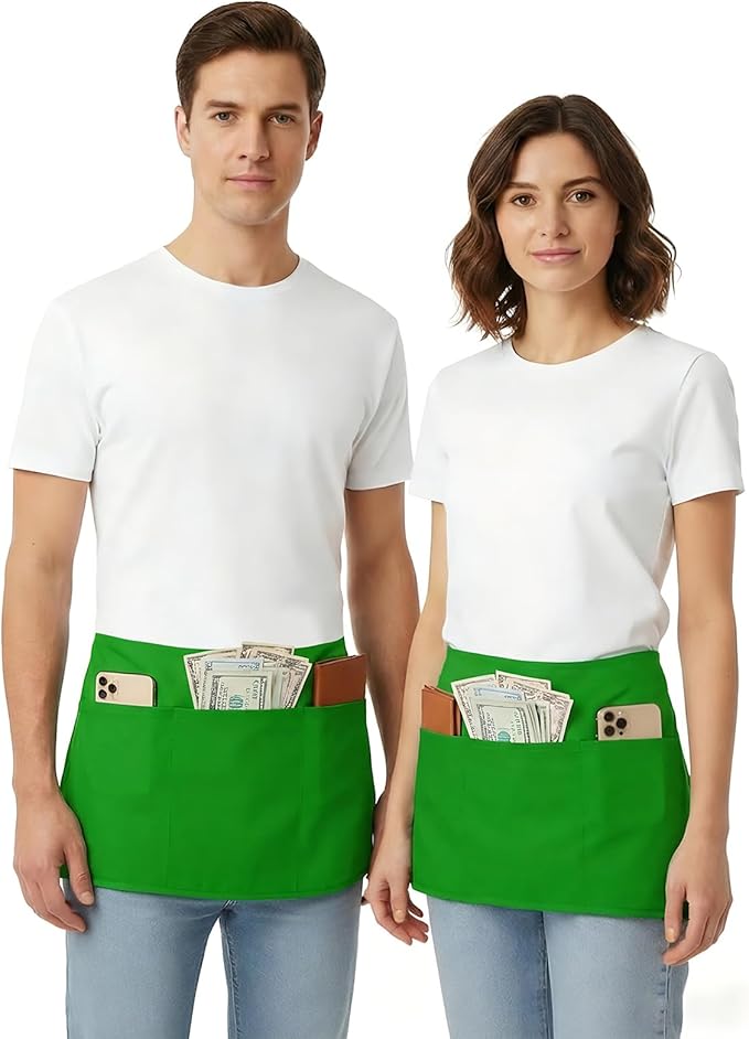 BOHARERS Waist Apron with 3 Pockets12 Pack - Green Waitress Server Short Apron
