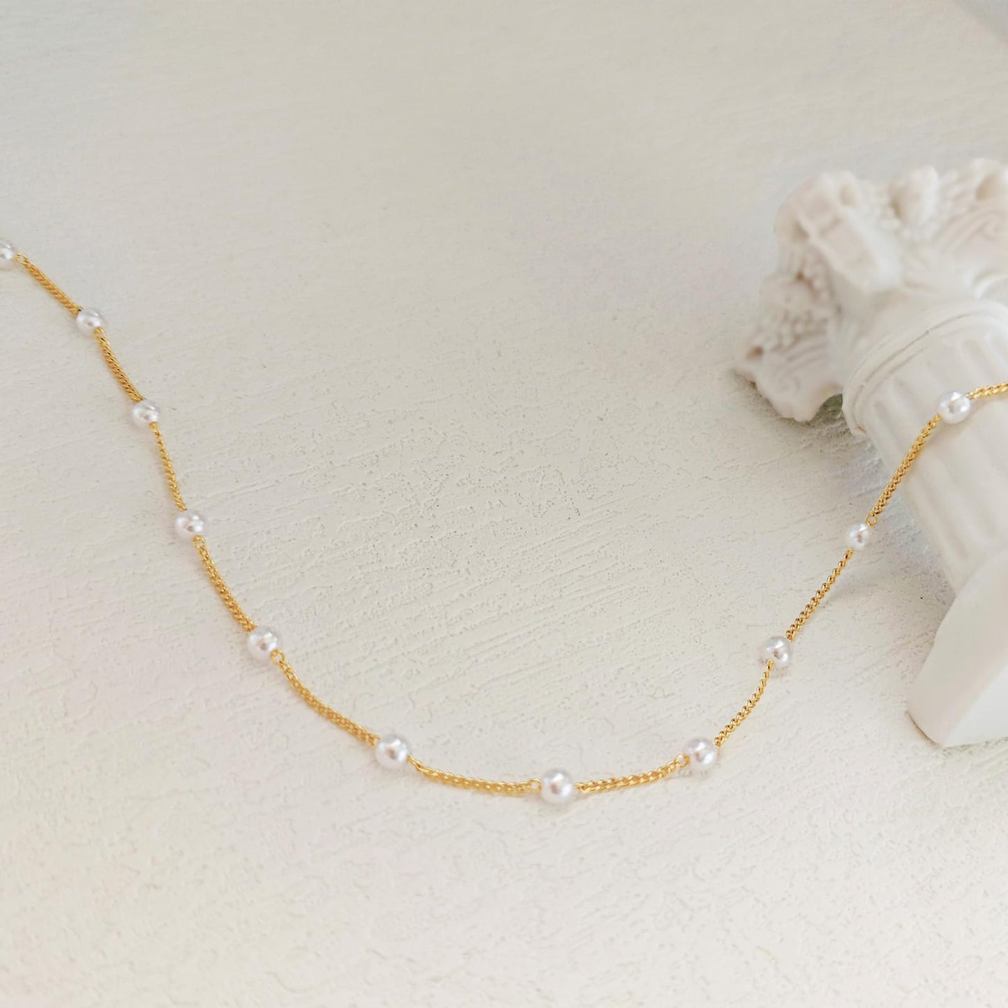 OGD Pearl Necklace for Women Trendy 14K Gold Plated Dainty Satellite Choker Handmade Delicate Wedding Pearl Strand Gold Pendant Necklace Simple Cute Jewelry Gifts for Women