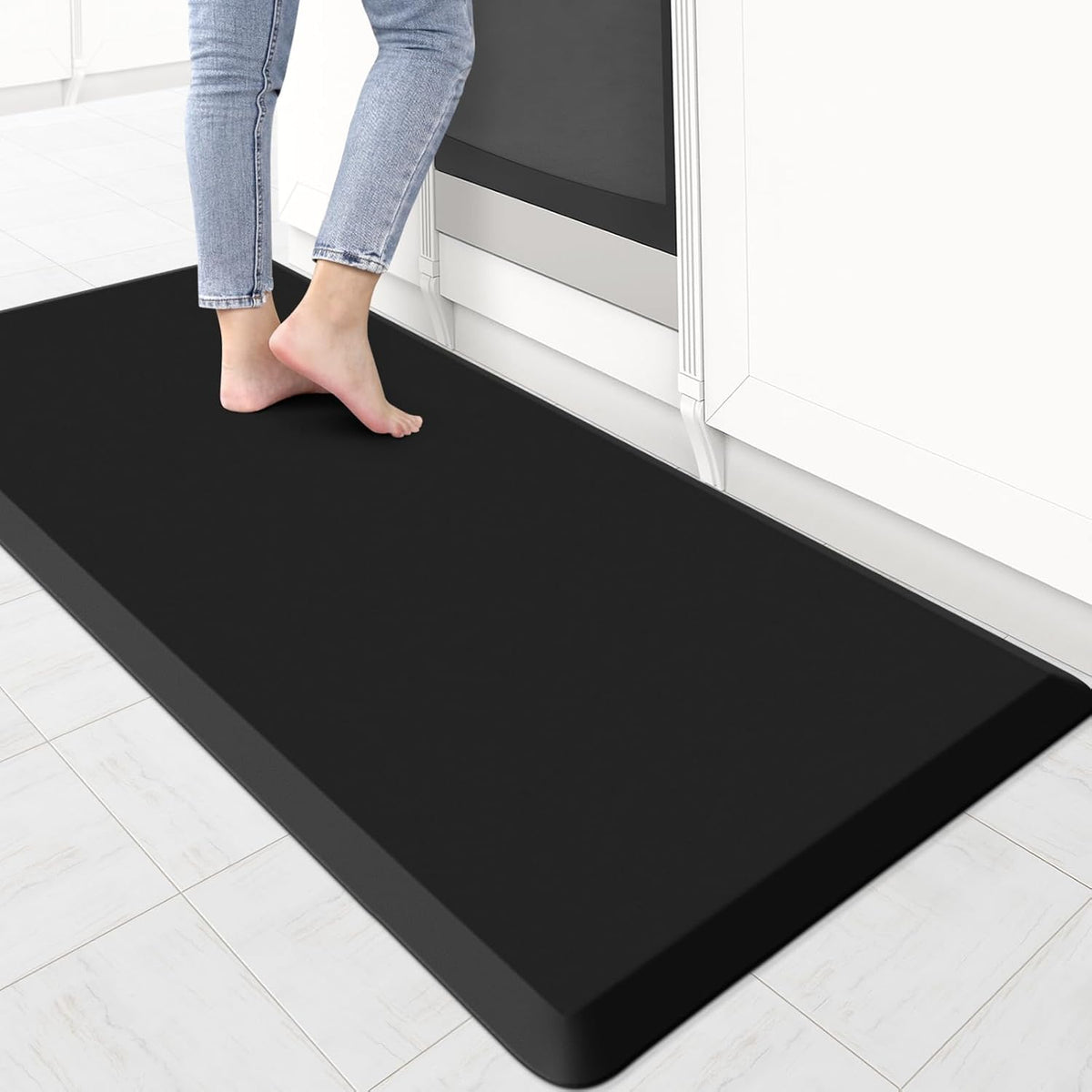 KitchenClouds Kitchen Mat Cushioned Anti Fatigue Rug 22"x54" Waterproof, Non Slip, Standing and Comfort Desk/Floor Mats for House Sink Office (Black,0.8inch)